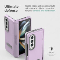 VRS Design Terra Guard Modern Phone Case For Galaxy Z Fold 4 5G, Premium Modern Neat Style (Anti Scratch Hinge Protection) Case With Tempered Glass Screen Protector, Purple