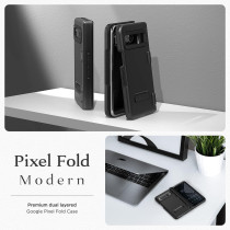 VRS Design Terra Guard Modern For Google Pixel Fold Case, Rugged Minimalist Dual Protection Style (Anti Scratch Hinge Protection) Case Compatible with Pixel Fold, Black