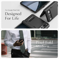 VRS Design Terra Guard Modern For Google Pixel Fold Case, Rugged Minimalist Dual Protection Style (Anti Scratch Hinge Protection) Case Compatible with Pixel Fold, Black