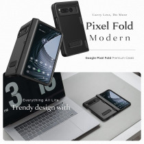VRS Design Terra Guard Modern For Google Pixel Fold Case, Rugged Minimalist Dual Protection Style (Anti Scratch Hinge Protection) Case Compatible with Pixel Fold, Black