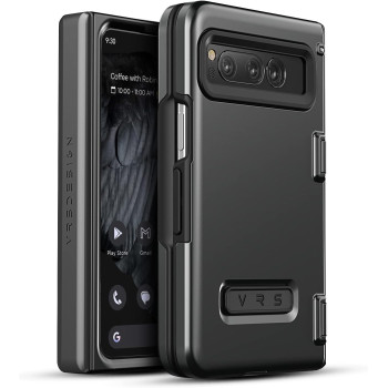 VRS Design Terra Guard Modern For Google Pixel Fold Case, Rugged Minimalist Dual Protection Style (Anti Scratch Hinge Protection) Case Compatible with Pixel Fold, Black