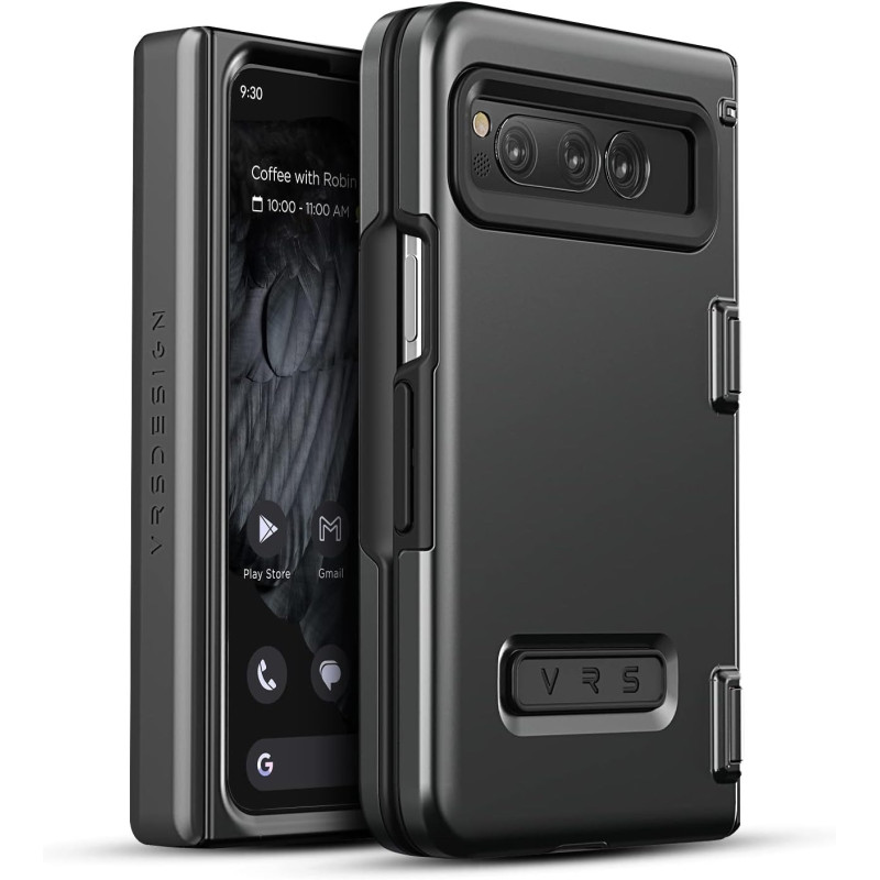 VRS Design Terra Guard Modern For Google Pixel Fold Case, Rugged Minimalist Dual Protection Style (Anti Scratch Hinge Protection) Case Compatible with Pixel Fold, Black