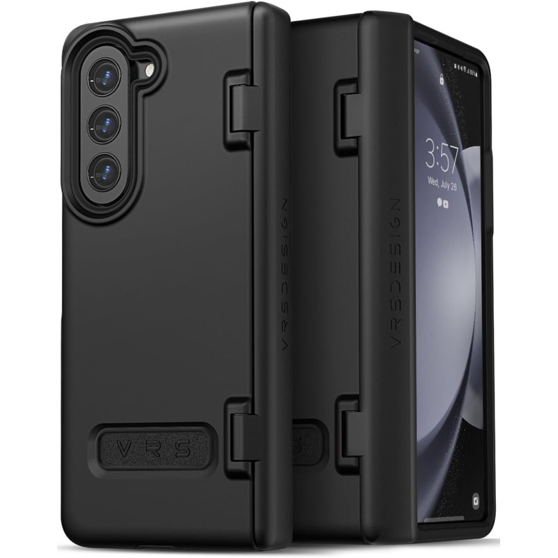 VRS Design Phone Case For Galaxy Z Fold 5 5G (2023) (Terra Guard Modern), Premium Modern Neat Style (Anti Scratch Hinge Protection) Case, Matte Black