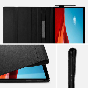 Spigen Stand Folio Designed for Surface Pro x Case With Pen Holder (2021/2020/2019), Charcoal Gray