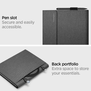 Spigen Stand Folio Designed for Surface Pro x Case With Pen Holder (2021/2020/2019), Charcoal Gray