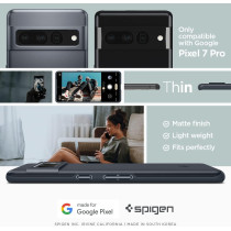 Spigen Thin Fit Designed Cover Compatible For Pixel 7 Pro Case (2022), Metal Slate
