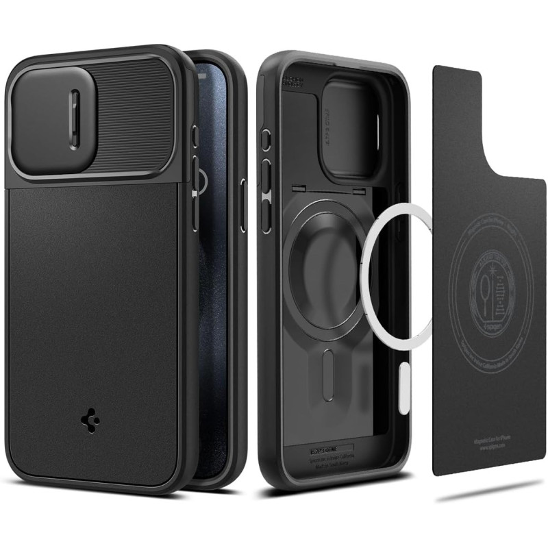 Spigen Magnetic Optik Armor MagFit Designed for iPhone 15 Pro Max Case, (Military-Grade Protection) Compatible With MagSafe (2023), Black
