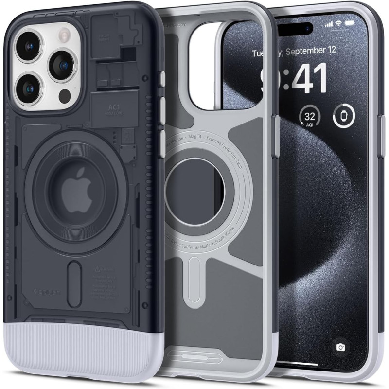 Spigen Magnetic Designed for iPhone 15 Pro Case, Classic C1 MagFit (Military-Grade Protection) Compatible With MagSafe (2023), Graphite