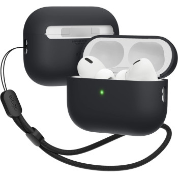 Elago Liquid Hybrid Case Compatible With AirPods Pro 2nd Generation Case Cover With Lanyard Compatible With AirPods Pro 2 Case, Triple Layer Protection, Dust Resistant, Shockproof, Black