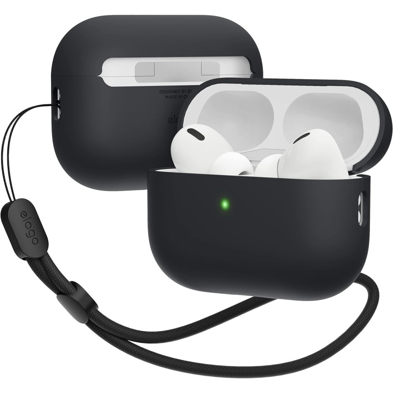 Elago Liquid Hybrid Case Compatible With AirPods Pro 2nd Generation Case Cover With Lanyard Compatible With AirPods Pro 2 Case, Triple Layer Protection, Dust Resistant, Shockproof, Black