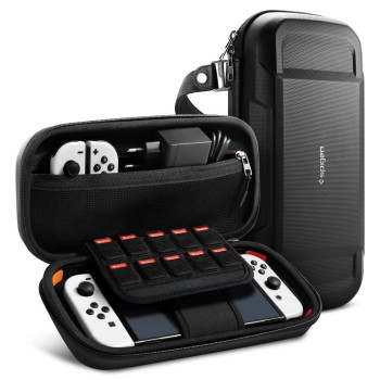 Spigen Rugged Armor Pro Travel Carrying Hard Case Compatible With Nintendo Switch 2017 And Nintendo Switch Oled 2021, Black