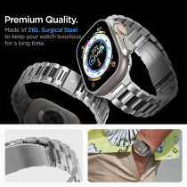Spigen Modern Fit 316L Designed For Apple Watch Band For Apple Watch Ultra2/Apple Watch Ultra 49mm, Series 9/8/Se2/7/6/Se/5/4/3/2/1 45mm/44mm/42mm, Silver