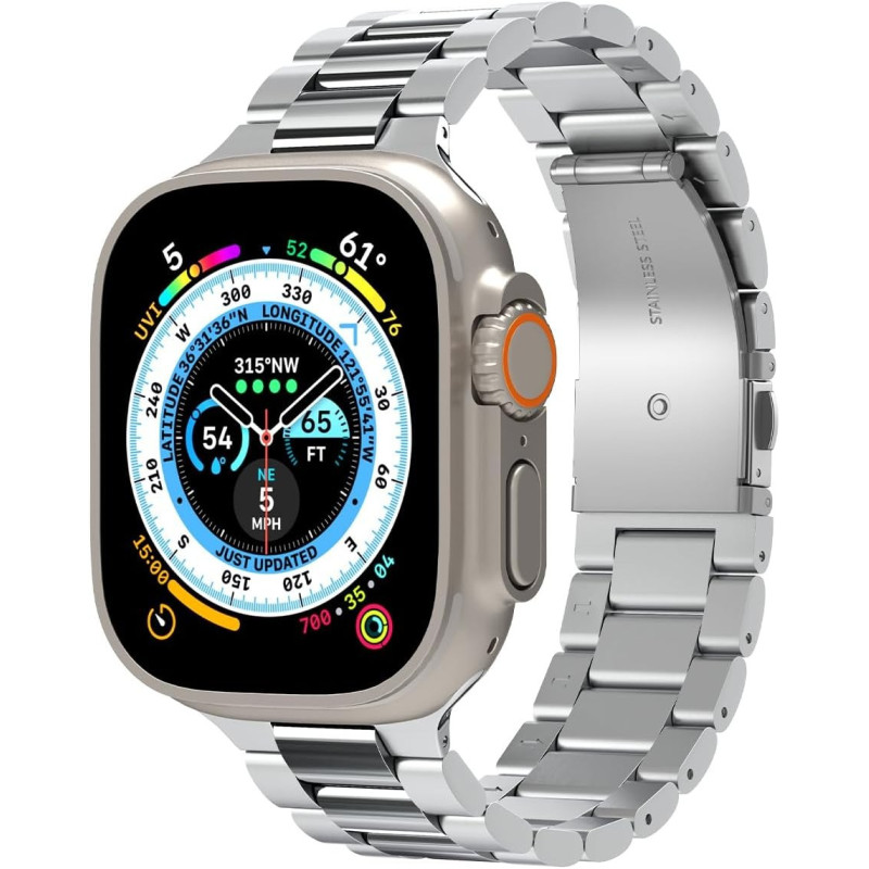 Spigen Modern Fit 316L Designed For Apple Watch Band For Apple Watch Ultra2/Apple Watch Ultra 49mm, Series 9/8/Se2/7/6/Se/5/4/3/2/1 45mm/44mm/42mm, Silver