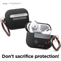 Elago AW5 Compatible With Airpods Pro Case, Classic Handheld Game Console Design Case With Keychain, Durable Silicone Construction, Magsafe Compatible, Black