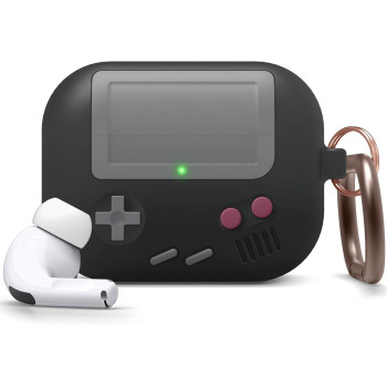 Elago AW5 Compatible With Airpods Pro Case, Classic Handheld Game Console Design Case With Keychain, Durable Silicone Construction, Magsafe Compatible, Black