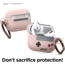 Elago AW5 Compatible With Airpods Pro Case, Classic Handheld Game Console Design Case With Keychain, Durable Silicone Construction, Magsafe Compatible, Sand Pink