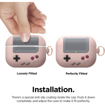 Elago AW5 Compatible With Airpods Pro Case, Classic Handheld Game Console Design Case With Keychain, Durable Silicone Construction, Magsafe Compatible, Sand Pink