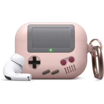 Elago AW5 Compatible With Airpods Pro Case, Classic Handheld Game Console Design Case With Keychain, Durable Silicone Construction, Magsafe Compatible, Sand Pink