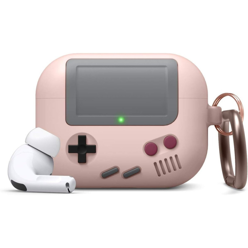 Elago AW5 Compatible With Airpods Pro Case, Classic Handheld Game Console Design Case With Keychain, Durable Silicone Construction, Magsafe Compatible, Sand Pink