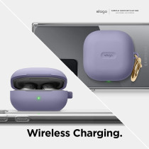 Elago Silicone Hang Case Compatible With Samsung Galaxy Buds FE Case (2023) / Galaxy Buds 2 Pro Case (2022) / Galaxy Buds 2 Case (2021) / Galaxy Buds Pro Case (2021) / Galaxy Buds Live, Lavender Grey