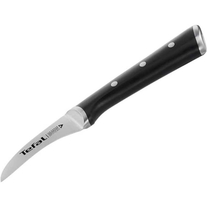 Tefal Ice Force 7 Cm Curved Paring Knife, Black, Stainless Steel, K2321214, Silver Black