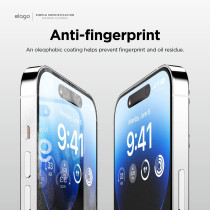 Elago Anti Finger Glass Screen Protector Compatible With iPhone 14 Pro Max, Anti-Fingerprint, 9H Surface Hardness, Shatter-Proof, Scratch Protection