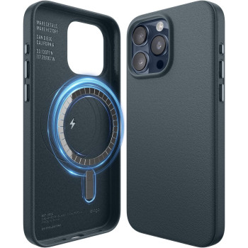 Elago Magnetic Leather Case Compatible With iPhone 15 Pro Max Case, Compatible With All MagSafe Accessories, 6.7 Inch, Built-in Magnets, Vegan Leather, Shockproof, Water-Resistant, Jean Indigo
