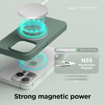 Elago Magnetic Silicone Case Compatible With iPhone 15 Pro Max Case, 6.7 Inch Compatible With All MagSafe Accessories Built-in Magnets, Soft Grip Silicone, Shockproof, Midnight Green