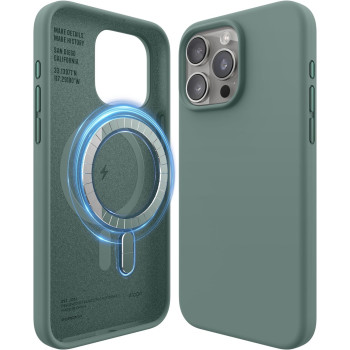 Elago Magnetic Silicone Case Compatible With iPhone 15 Pro Max Case, 6.7 Inch Compatible With All MagSafe Accessories Built-in Magnets, Soft Grip Silicone, Shockproof, Midnight Green