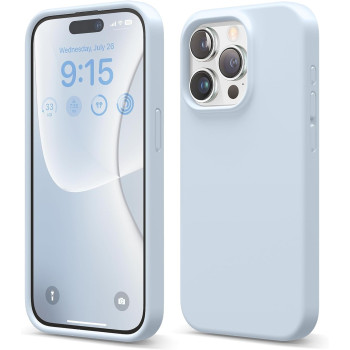 Elago Compatible With iPhone 15 Pro Case, Liquid Silicone Case, Full Body Protective Cover, Shockproof, Slim Phone Case, Anti-Scratch Soft Microfiber Lining, 6.1 Inch, Light Blue