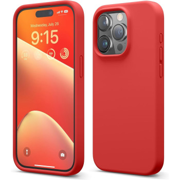Elago Compatible With iPhone 15 Pro Case, Liquid Silicone Case, Full Body Protective Cover, Shockproof, Slim Phone Case, Anti-Scratch Soft Microfiber Lining, 6.1 Inch, Red