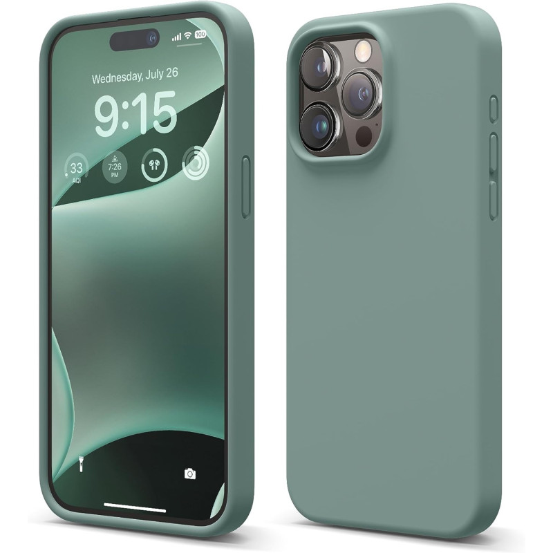 Elago Compatible With iPhone 15 Pro Max Case, Liquid Silicone Case, Full Body Protective Cover, Shockproof, Slim Phone Case, Anti-Scratch Soft Microfiber Lining, 6.7 Inch, Midnight Green