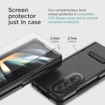 VRS Design Terra Guard Modern For Galaxy Z Fold 4 5G, 2022, Premium Modern Neat Style, Anti Scratch Hinge Protection Case With Tempered Glass Screen Protector, Black