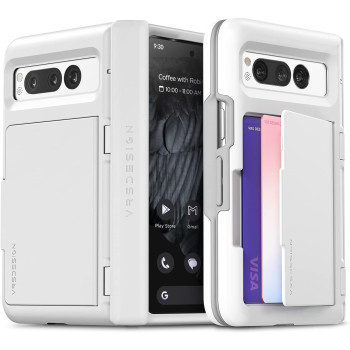 VRS Design Terra Guard Modern Go For Google Pixel Fold Case, 2023, Premium Modern Neat Style Hinge Protection Card Case Compatible With Pixel Fold, White