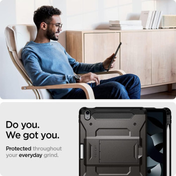 Spigen Tough Armor Pro Designed For iPad Air 11 Inch Case 2024, 10.9 Inch, 5Th/4Th Generation Case 2022/2020 With Pencil Holder, Gunmetal