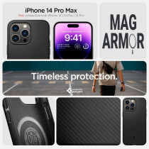 Spigen Mag Armor Magfit Bumper Case For iPhone 14 Pro Max 2022, Matte Black, Compatible With Magsafe