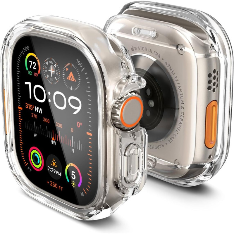 Spigen Ultra Hybrid Designed For Apple Watch Ultra 2/Apple Watch Ultra Case With Full Coverage Screen Protector For Apple Watch Ultra 49Mm Case, Crystal Clear