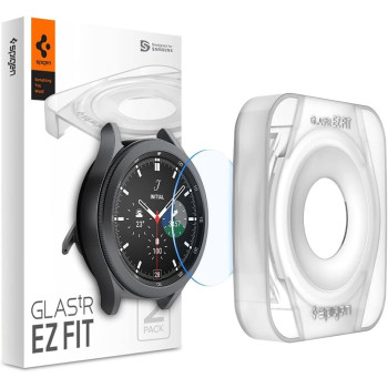 Spigen Glas tR EZ Fit Tempered Glass For Samsung Galaxy Watch 4 Classic 46 mm, 2 Pieces, Installation Kit Included, Touch Response, Scratch Resistant, Screen Protector