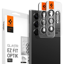 Spigen Camera Lens Screen Protector Glas Tr Ez Fit Optik Pro, Designed For Galaxy S22 Ultra, Black, Pack Of 2