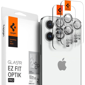 Spigen Camera Lens Screen Protector, Glastr Ez Fit Optik Pro, Designed For iPhone 15 Pro Max/iPhone 15 Pro/iPhone 14 Pro Max/iPhone 14 Pro, Silver, Pack Of 2