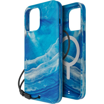 BodyGuardz Carve Marble For iPhone 15 Pro Max Case, Ultra-Slim Shockproof Military Grade Tested 16Ft Drop Rating, Compatible With Magsafe And Wireless Charging, Responsive Buttons, Blue