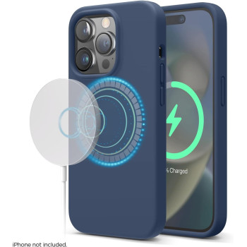 Elago Magnetic Case Compatible With Magsafe iPhone 14 Pro Case Magsafe - Built-In Magnets, Liquid Silicone Case, Shockproof, Strong Magnet - 6.1 Inch, Jean Indigo