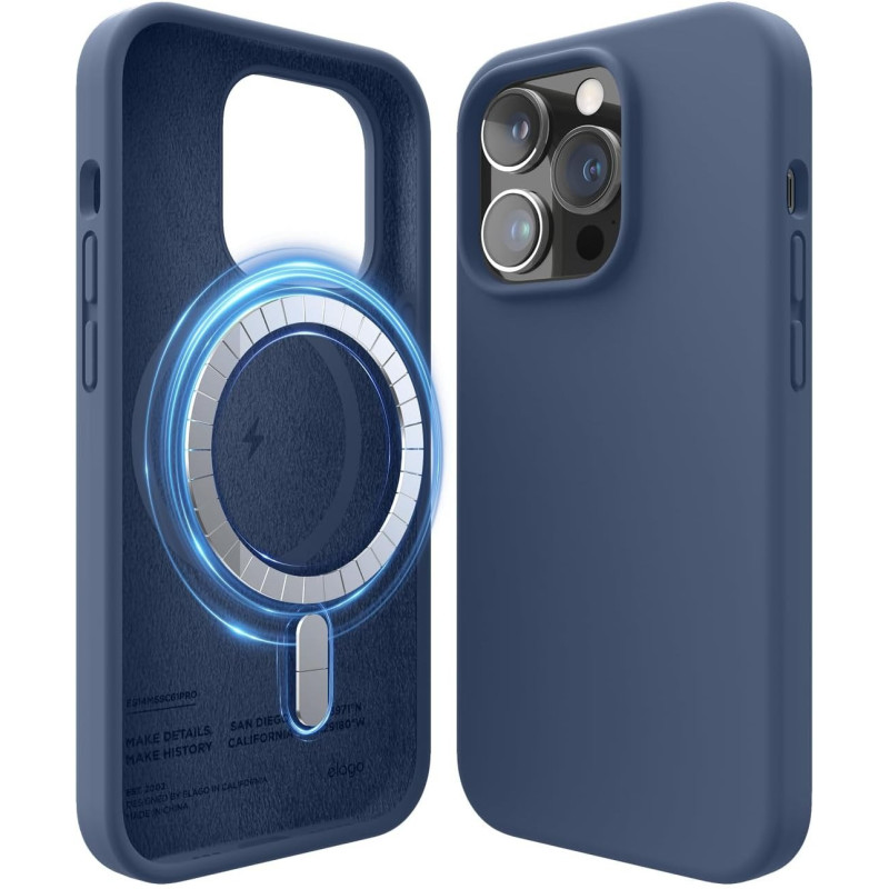Elago Magnetic Case Compatible With Magsafe iPhone 14 Pro Case Magsafe - Built-In Magnets, Liquid Silicone Case, Shockproof, Strong Magnet - 6.1 Inch, Jean Indigo