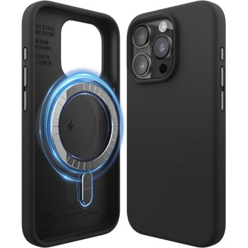 Elago Magnetic Silicone Case Compatible With iPhone 15 Pro Case 6.1 Inch, Compatible With All Magsafe Accessories, Built-In Magnets, Soft Grip Silicone, Shockproof, Black