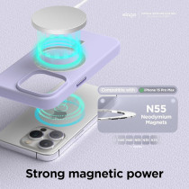 Elago Magnetic Silicone Case Compatible With iPhone 15 Pro Max Case 6.7 Inch, Compatible With All Magsafe Accessories, Built-In Magnets, Soft Grip Silicone, Shockproof, Purple