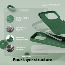 Elago Compatible With iPhone 15 Pro Max Case, Liquid Silicone Case, Full Body Protective Cover, Shockproof, Slim Phone Case, Anti-Scratch Soft Microfiber Lining, 6.7 Inch, Alpine Green