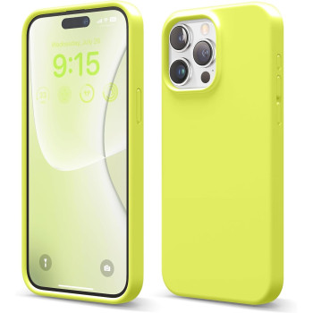 Elago Compatible With iPhone 15 Pro Max Case, Liquid Silicone Case, Full Body Protective Cover, Shockproof, Slim Phone Case, Anti-Scratch Soft Microfiber Lining, 6.7 Inch, Neon Yellow