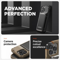 VRS Design Compatible With iPhone 15 Pro Max 6.7 Inch, Case With Card Holder Damda Glide Pro, Sturdy Semi Auto Card Slot Wallet 4 Cards, Case, Designed For iPhone 15 Pro Max 2023, Groove Khaki
