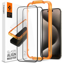 Spigen Tempered Glass Screen Protector Glastr Alignmaster Designed For iPhone 15 Pro Max - Edge To Edge Protection, Pack Of 2
