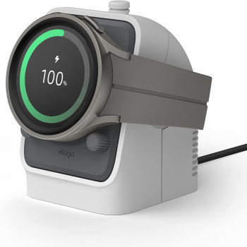 Elago GW4 Stand Compatible With Samsung Galaxy Watch 6 Series Charger / 5 Charger Stand (40, 44mm) / 5 Pro Charger Stand (45mm) 2022, Walkie Talkie Design, Light Grey